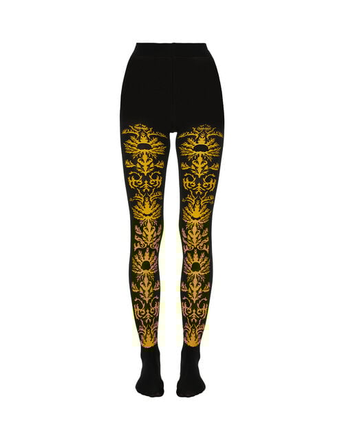 La Doublej Flocked Tights Black & Yellow In Flocked Nylon