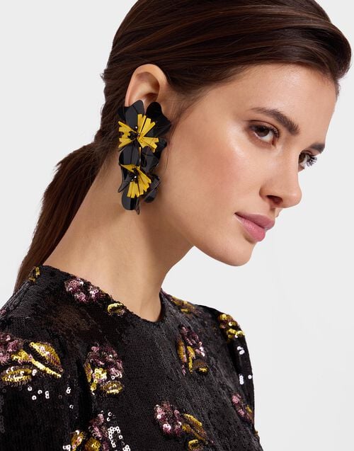 la doublej Flora Earrings Solid Black in Macro Pansy