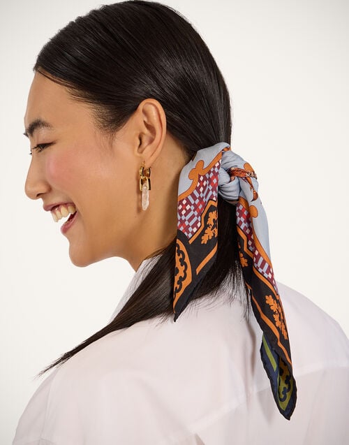 La Doublej Foulard 45 Mariposa Placée Celeste In Silk Twill