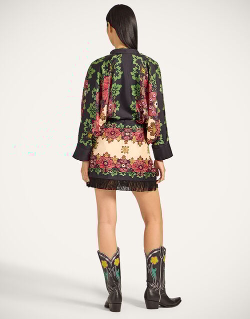 La Doublej Foulard Mini Skirt Bounty Placée Red In Silk Twill With Fringes