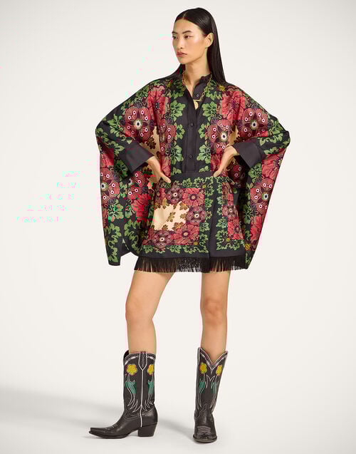 la doublej Foulard Mini Skirt Bounty Placée Red in Silk Twill With Fringes