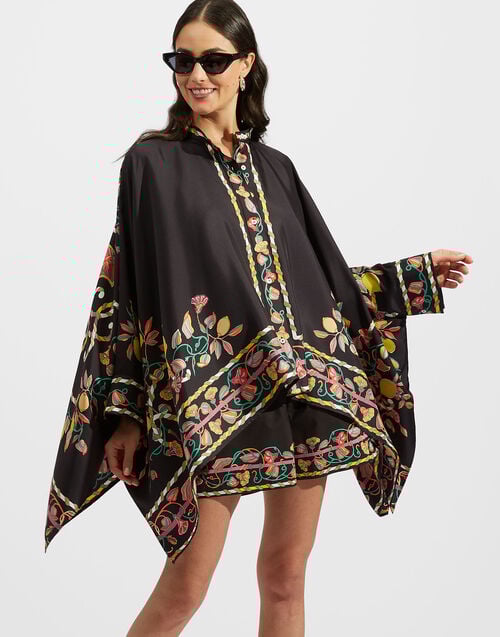 la doublej Foulard Shirt Borboni Placée Nero in Twill Silk