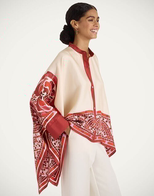 la doublej Foulard Shirt Cobra Placée Red in Silk Twill