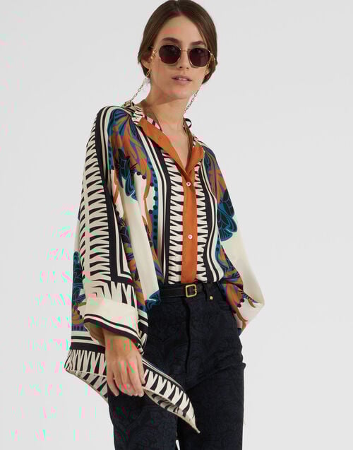 la doublej Foulard Shirt Florence Placée in Silk Twill
