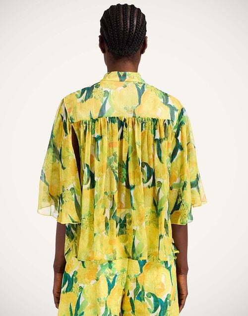 La Doublej Frappé Top Zesty Yellow In Silk Creponne