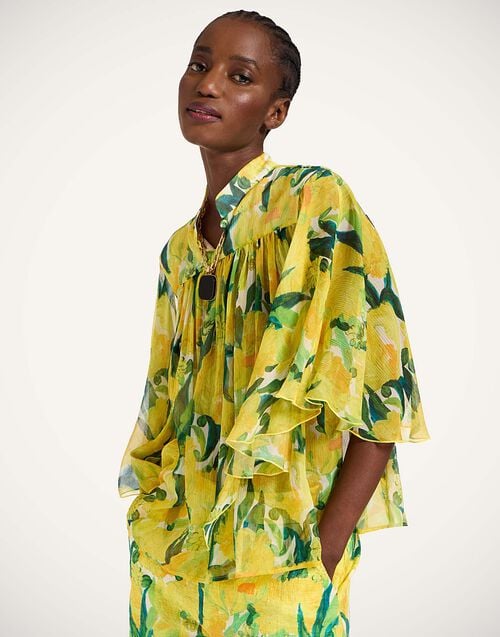 La Doublej Frappé Top Zesty Yellow In Silk Creponne