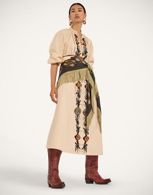 La Doublej Fringe Triangle Scarf Nucleus Placée Off White In Silk Twill