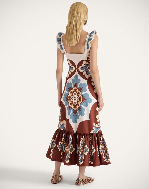 La Doublej Gingerbread Dress Palazzo Placée Chocolate In Flat Cotton Stretch