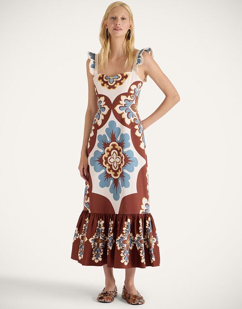 La Doublej Gingerbread Dress Palazzo Placée Chocolate In Flat Cotton Stretch