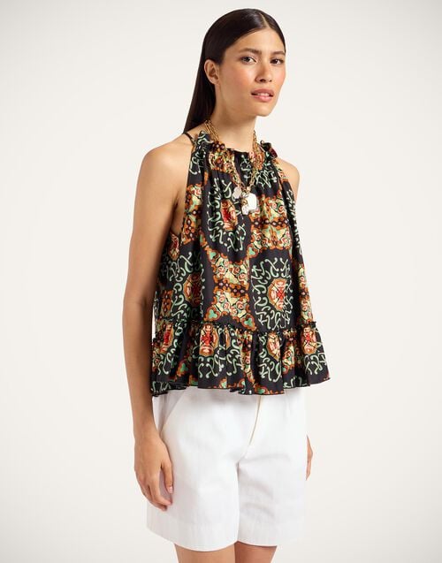 la doublej Granita Top Ballata Black in Summer Poplin