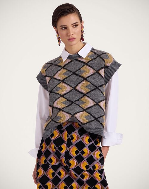 la doublej Half-Light Gilet Half-Light Grey in Jacquard