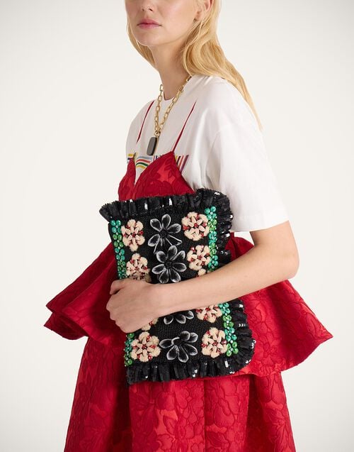 La Doublej Hand Pochette Bloomy Black In Embroidery
