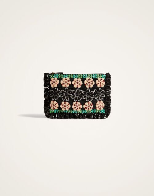 La Doublej Hand Pochette Bloomy Black In Embroidery