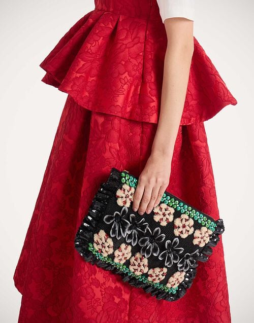 la doublej Hand Pochette Bloomy Black in Embroidery