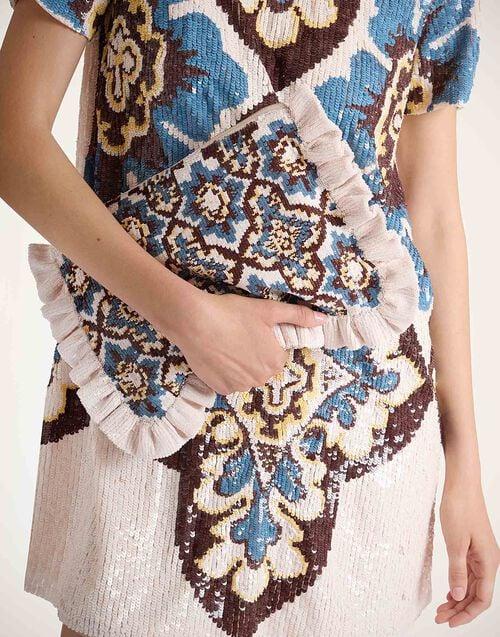 La Doublej Hand Pochette Palazzo Chocolate In Embroidered Paillettes