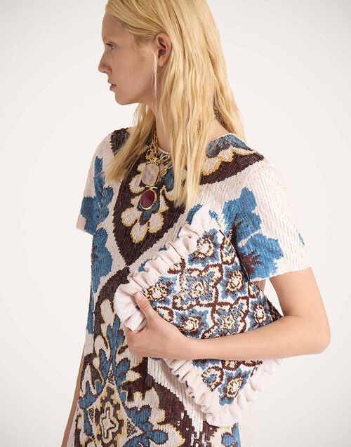 la doublej Hand Pochette Palazzo Chocolate in Embroidered Paillettes