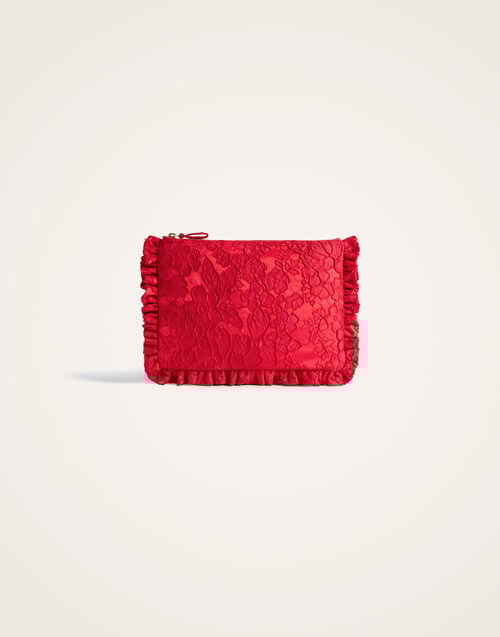 La Doublej Hand Pochette Peony Red In Light Jacquard Matelassé