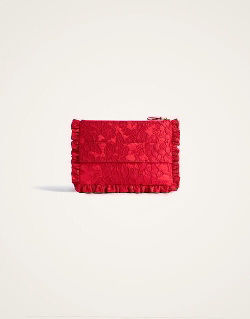 La Doublej Hand Pochette Peony Red In Light Jacquard Matelassé
