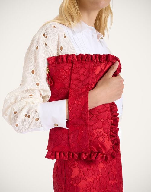 la doublej Hand Pochette Peony Red in Light Jacquard Matelassé