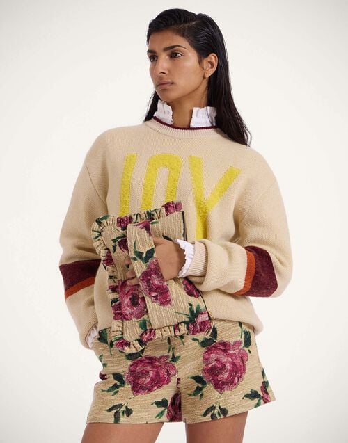 La Doublej Hand Pochette Roses Light Beige In Tweed