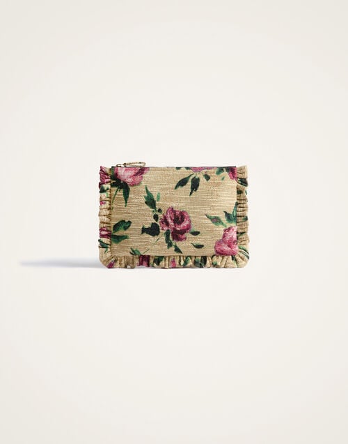 La Doublej Hand Pochette Roses Light Beige In Tweed