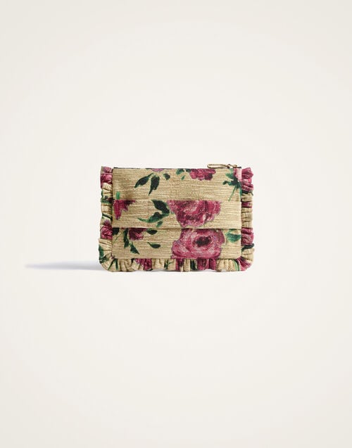 La Doublej Hand Pochette Roses Light Beige In Tweed
