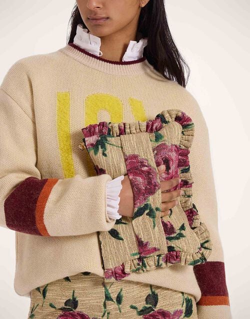 la doublej Hand Pochette Roses Light Beige in Tweed