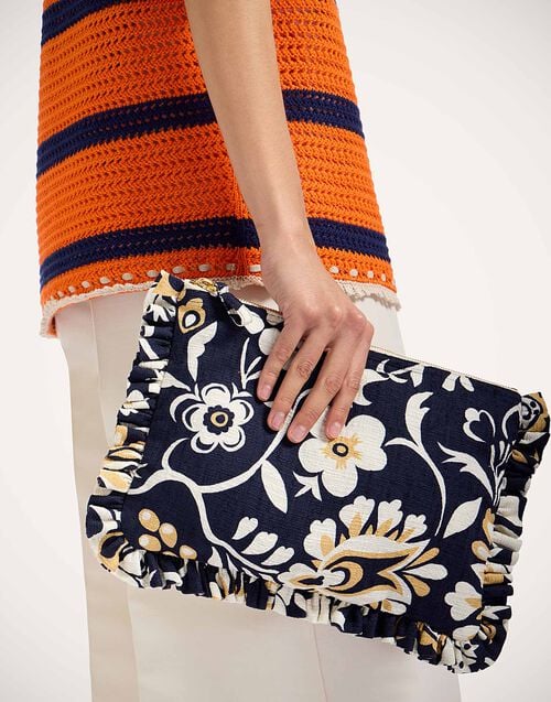 La Doublej Hand Pochette Selva Blue In Rustic Cotton