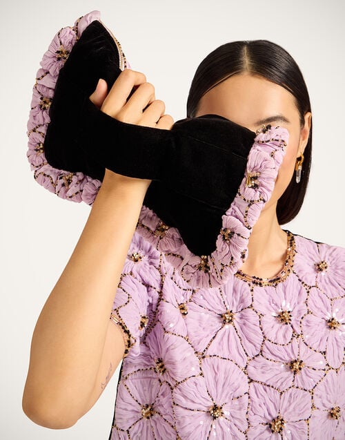 La Doublej Hand Pochette Solid Lilac In Crystal Chiffon Embroidery