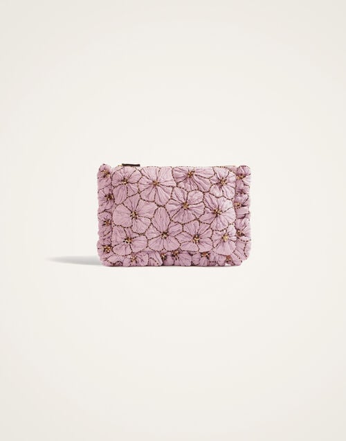 La Doublej Hand Pochette Solid Lilac In Crystal Chiffon Embroidery