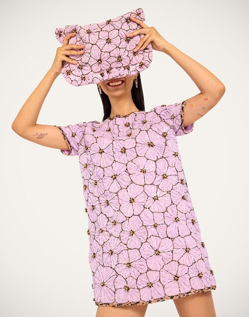 la doublej Hand Pochette Solid Lilac in Crystal Chiffon Embroidery