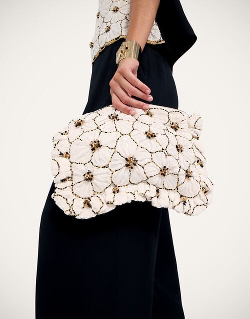 La Doublej Hand Pochette Solid White In Crystal Chiffon Embroidery