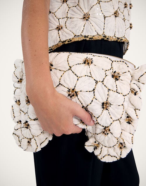 La Doublej Hand Pochette Solid White In Crystal Chiffon Embroidery