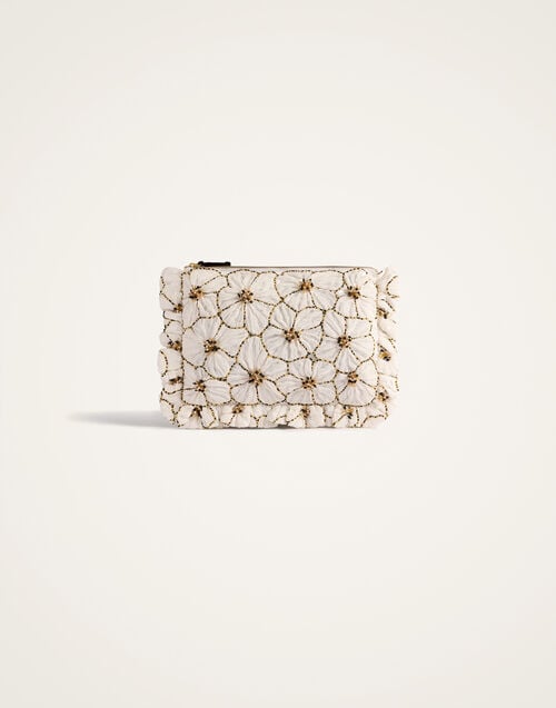 La Doublej Hand Pochette Solid White In Crystal Chiffon Embroidery