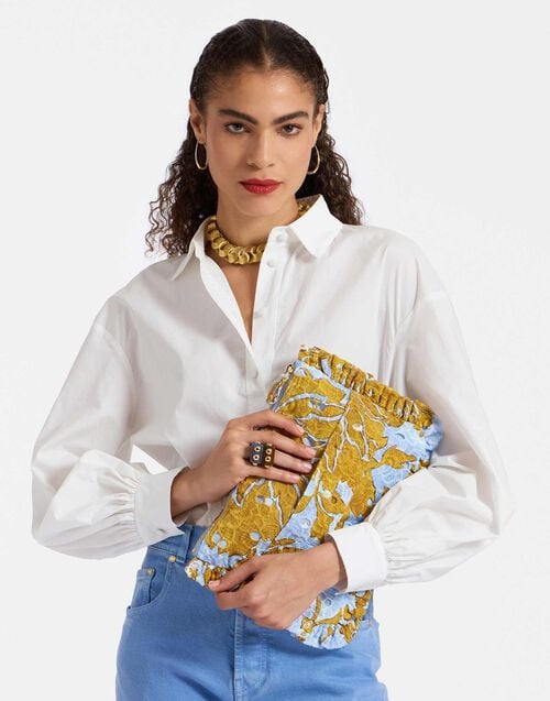 La Doublej Hand Pochette Tangle Light Blue In Printed Lace