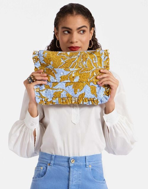 la doublej Hand Pochette Tangle Light Blue in Printed Lace