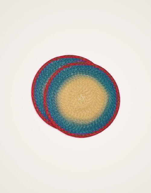 la doublej Handpainted Sunset Placemats Set Of 2 Gradient Blue in Palm Straw