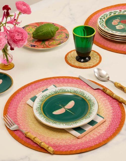 La Doublej Handpainted Sunset Placemats Set Of 2 Gradient Fuchsia In Palm Straw