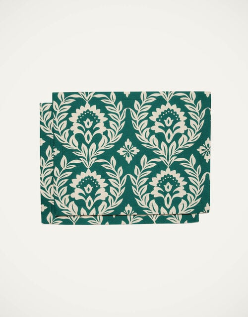 la doublej Herringbone Placemat Set of 2 Green Garland in Cotton Chevron