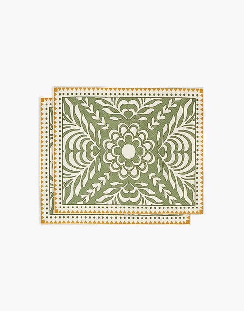La Doublej Herringbone Placemats Set Of 2 Tudor Light Green In Cotton Chevron