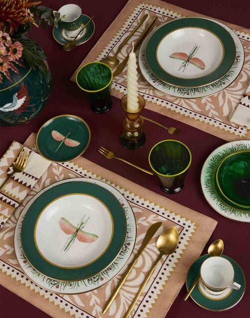 La Doublej Herringbone Placemats Set Of 2 Tudor Pink In Cotton Chevron