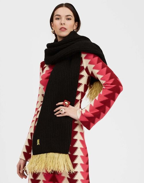 La Doublej High Kick Scarf Anthracite In Wool With Feathers