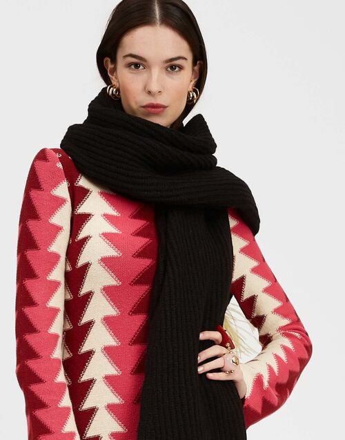 La Doublej High Kick Scarf Anthracite In Wool With Feathers