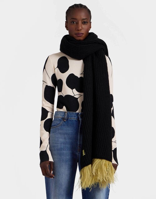 la doublej High Kick Scarf Anthracite in Wool With Feathers