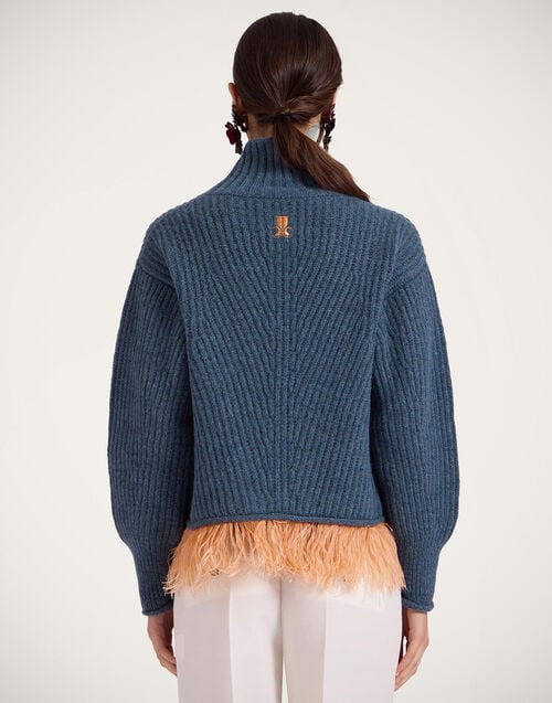 La Doublej High Kick Sweater Blue In Wool With Feathers