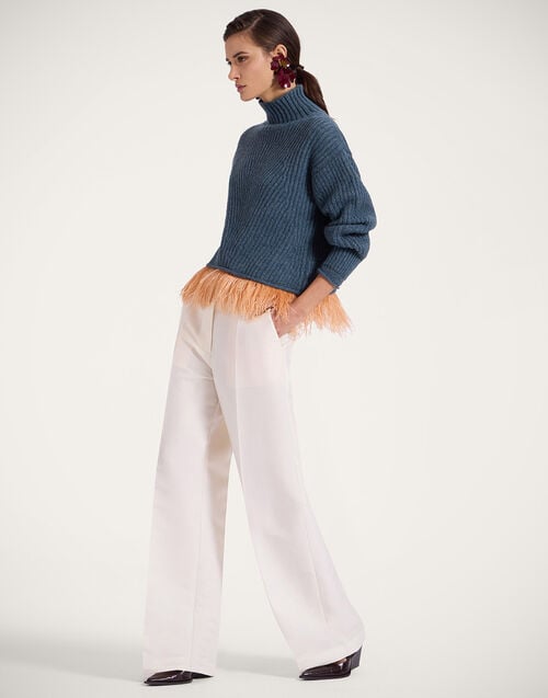 La Doublej High Kick Sweater Blue In Wool With Feathers