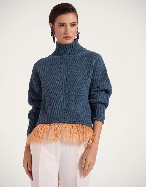la doublej High Kick Sweater Blue in Wool With Feathers
