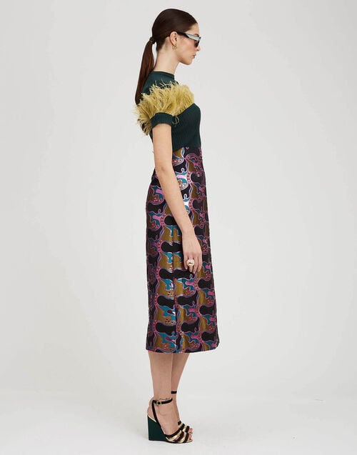 La Doublej High Kick Tee Green In Ribbed Silk Cashmere With Feathers