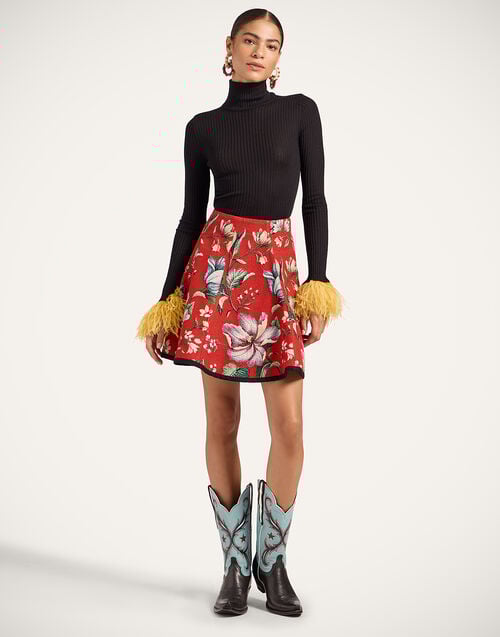 La Doublej High Kick Top Black In Ribbed Silk Cashmere With Feathers