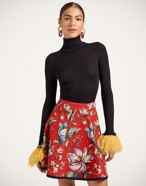 la doublej High Kick Top Black in Ribbed Silk Cashmere With Feathers